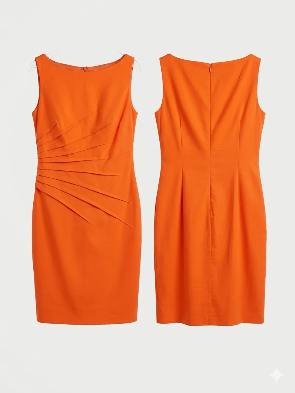 David Meister Orange Sleeveless Pleated Sheath Midi Dress - Picture 1 of 3